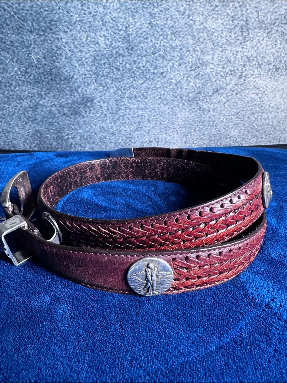 Onyx Distressed Burgundy golf Leather Belt with Silver Buckle